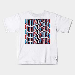 Horizontal Waves Typography (Cyan Red Black) Kids T-Shirt